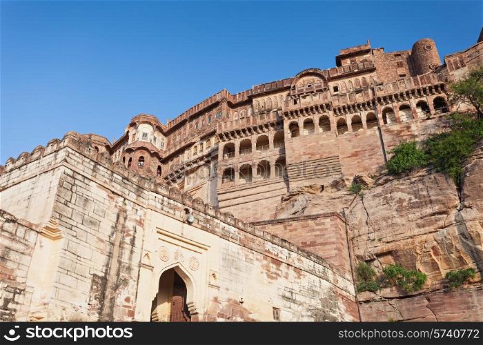 Mehrangarh Fort in Jodhpur, India. Mehrangarh Fort is one of the largest forts in India.