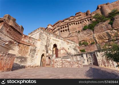 Mehrangarh Fort in Jodhpur, India. Mehrangarh Fort is one of the largest forts in India.