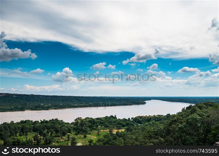 Mekong River on top view with blue sky back ground,Ubonratchani Thailand