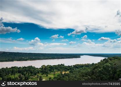Mekong River on top view with blue sky back ground,Ubonratchani Thailand