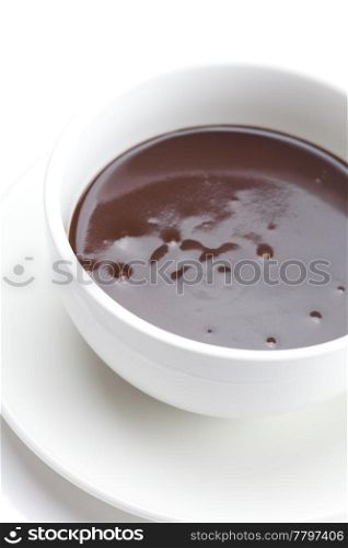 melted chocolate in a cup isolated on white