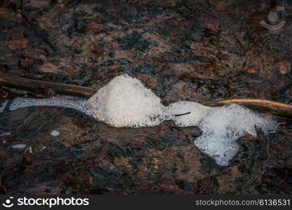 Melting snow in a river in the winter