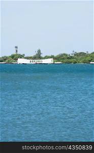 Memorial building in the sea, USS Arizona Memorial, Pearl Harbor, Honolulu, Oahu, Hawaii Islands, USA