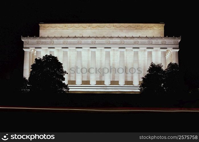 Memorial building lit up at night, Lincoln Memorial, Washington DC, USA