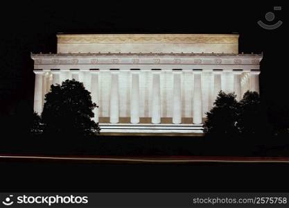 Memorial building lit up at night, Lincoln Memorial, Washington DC, USA