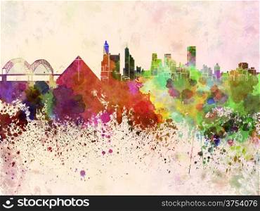 Memphis skyline in watercolor background
