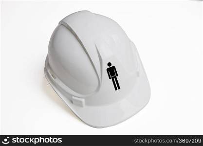 Men&acute;s sign on hard hat against white background