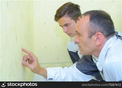 men are checking the wallpaper