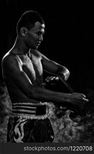men during fitness and boxing. Sport and fitness, power, exercising. Young fighter boxer before training.