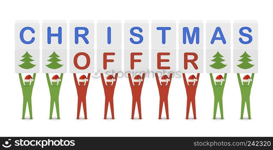 Men holding the words Christmas Offer. Concept 3D illustration.