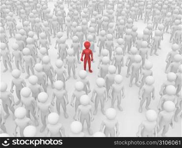 Men in crowd. Conceptual image of individuality. 3d