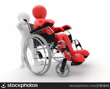 Men on wheelchair on white isolated background. 3d