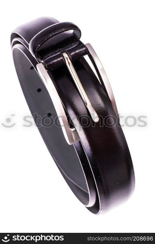 Men's belt black leather classic pants. Studio Photo. Men's belt black leather classic pants