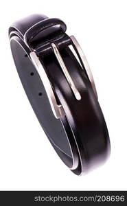 Men's belt black leather classic pants. Studio Photo. Men's belt black leather classic pants