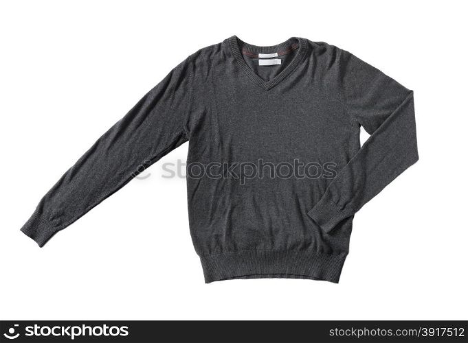 Men&rsquo;s dark grey cotton sweater knitwear isolated on white with natural shadows.