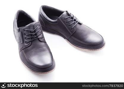 men&rsquo;s leather shoes with laces on a white background. close-up