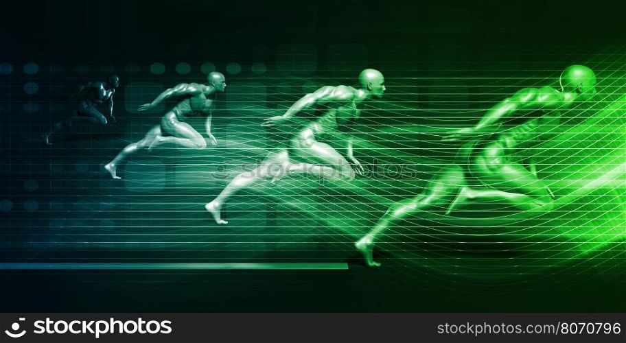 Men Running on Technology Background as a Science Concept. Men Running on Technology Background