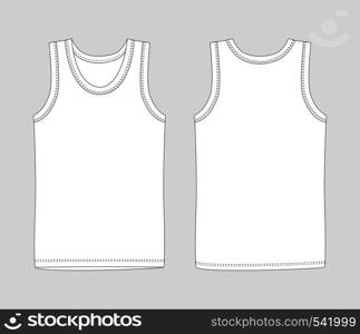 Men vest underwear. White tank top in front and back views. Casual style. Blank templates of t-shirt. Isolated sleeveless male sport shirts or men top apparel.. Men vest underwear. White tank top in front and back views.