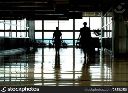 Men walking with luggage on airport terminal