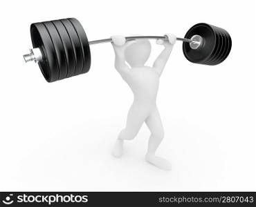 Men with barbell on white isolated background. 3d