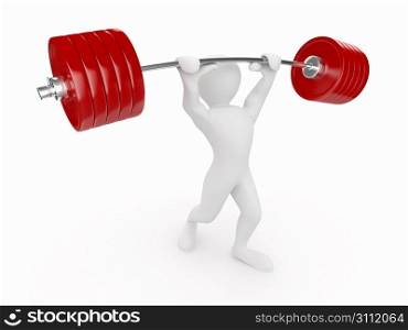 Men with barbell on white isolated background. 3d