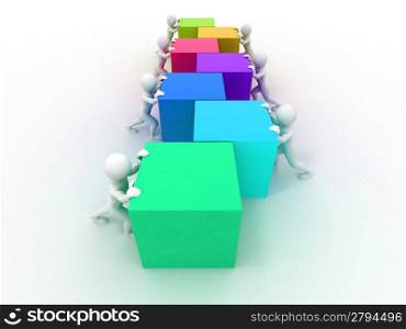 Men with boxes. Conceptual image of teamwork. 3d