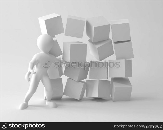 Men with boxes. Three-dimensional abstract illustration. 3d