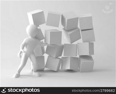 Men with boxes. Three-dimensional abstract illustration. 3d