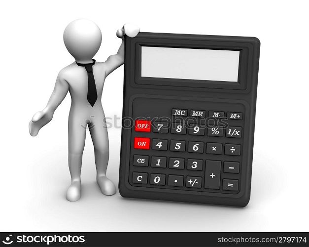 Men with calculator. 3d
