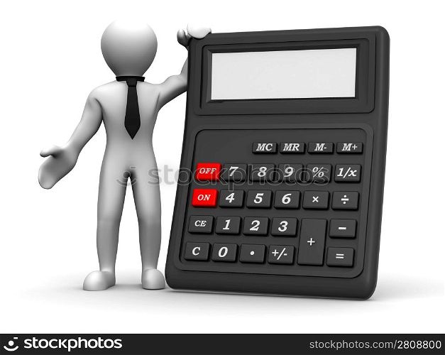 Men with calculator. 3d