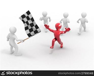 Men with checkered flag. 3d