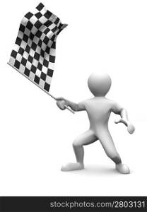 Men with checkered flag. 3d