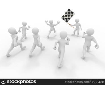 Men with checkered flag. 3d