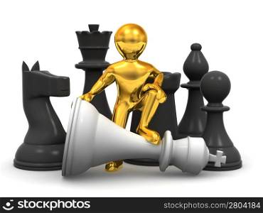 Men with chess. 3d