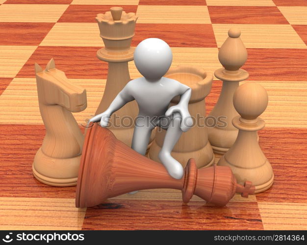 Men with chess. 3d