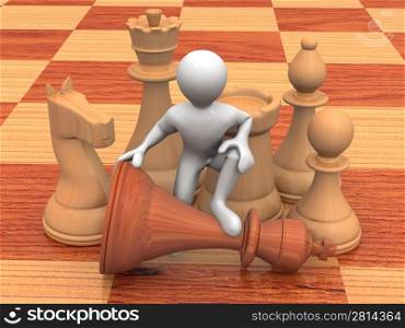 Men with chess. 3d