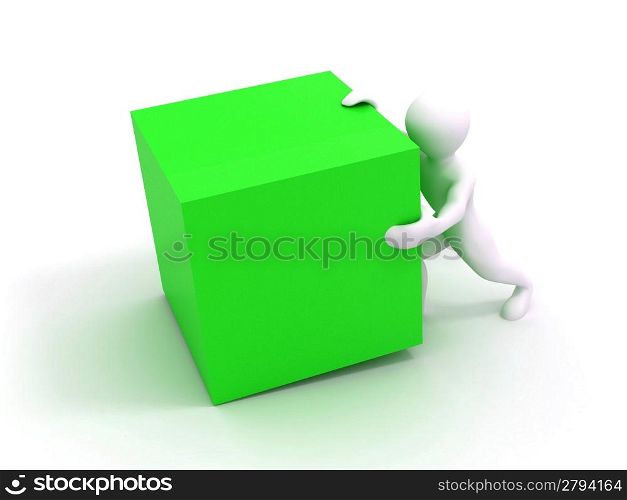 Men with cube on white isolated background. 3d