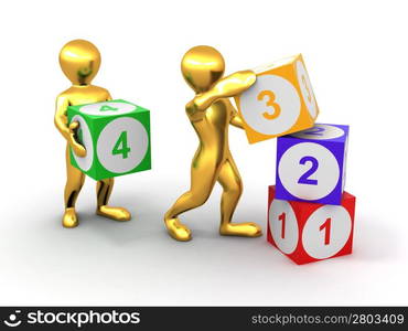 Men with cubes. Numbers. 3d