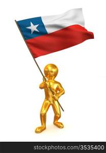 Men with flag. Chile. 3d