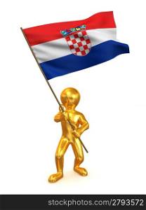 Men with flag. Croatia. 3d