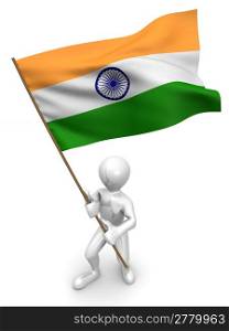 Men with flag. India. 3d