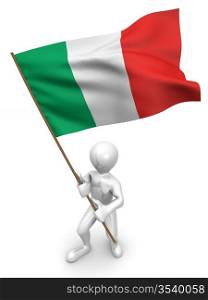 Men with flag. Italy. 3d