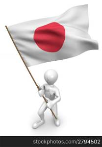Men with flag. Japan. 3d