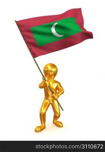 Men with flag. Maldives. 3d