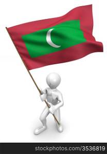 Men with flag. Maldives. 3d
