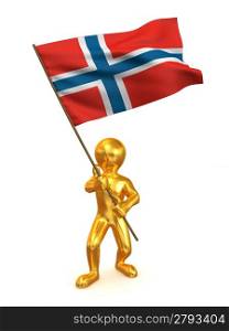 Men with flag. Norway. 3d