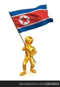 Men with flag. Nothern Korea. 3d