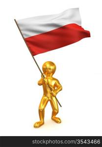 Men with flag. Poland. 3d