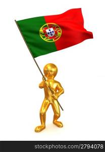 Men with flag. Portugal. 3d