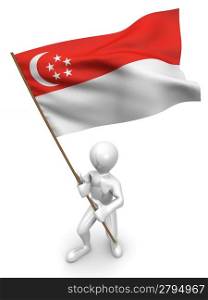 Men with flag. Singapore. 3d